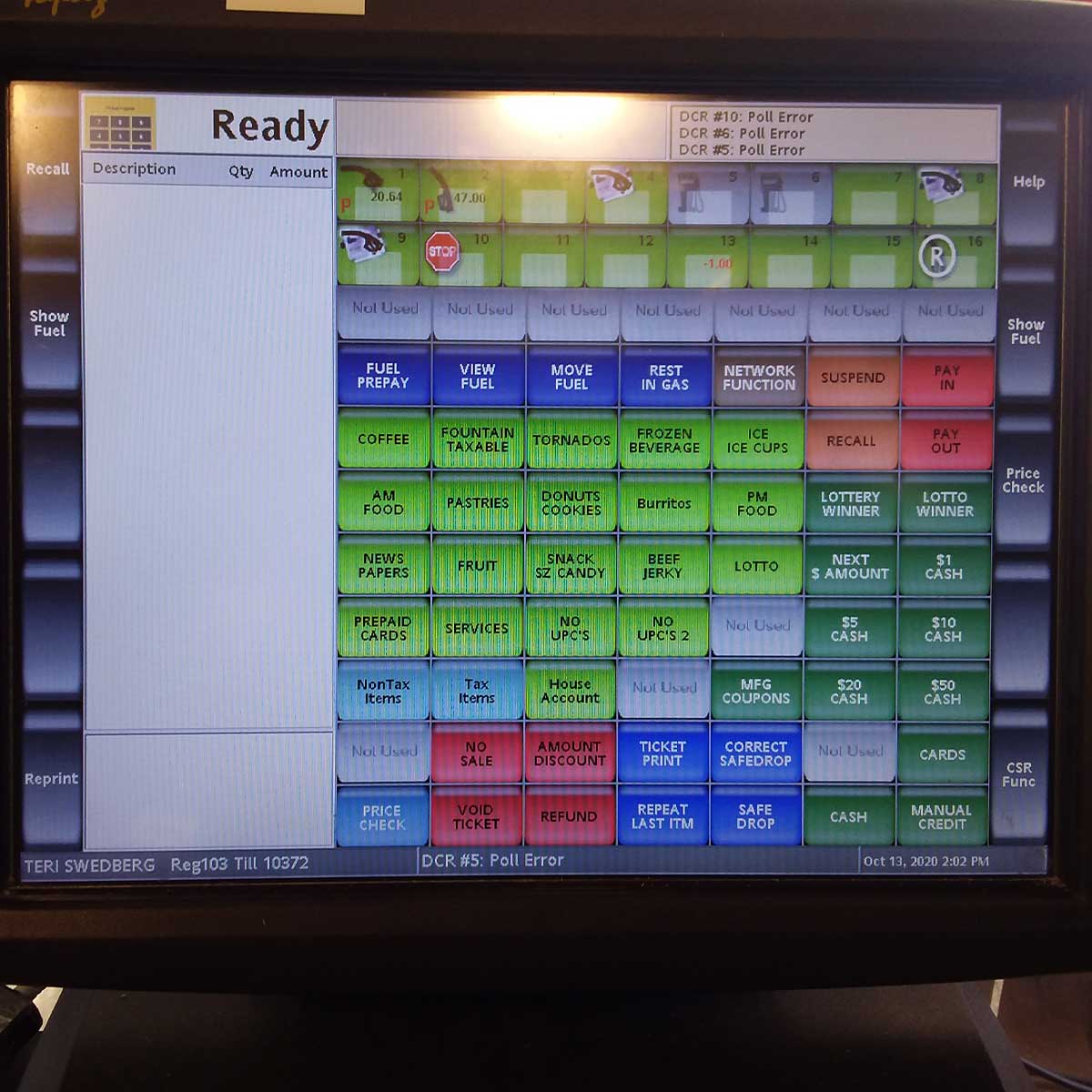 CDASSE - Point of Sale System on gas station counter - Close up of screen